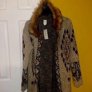 Women’s Brand New!!!! long cardigan with a faux fur hood